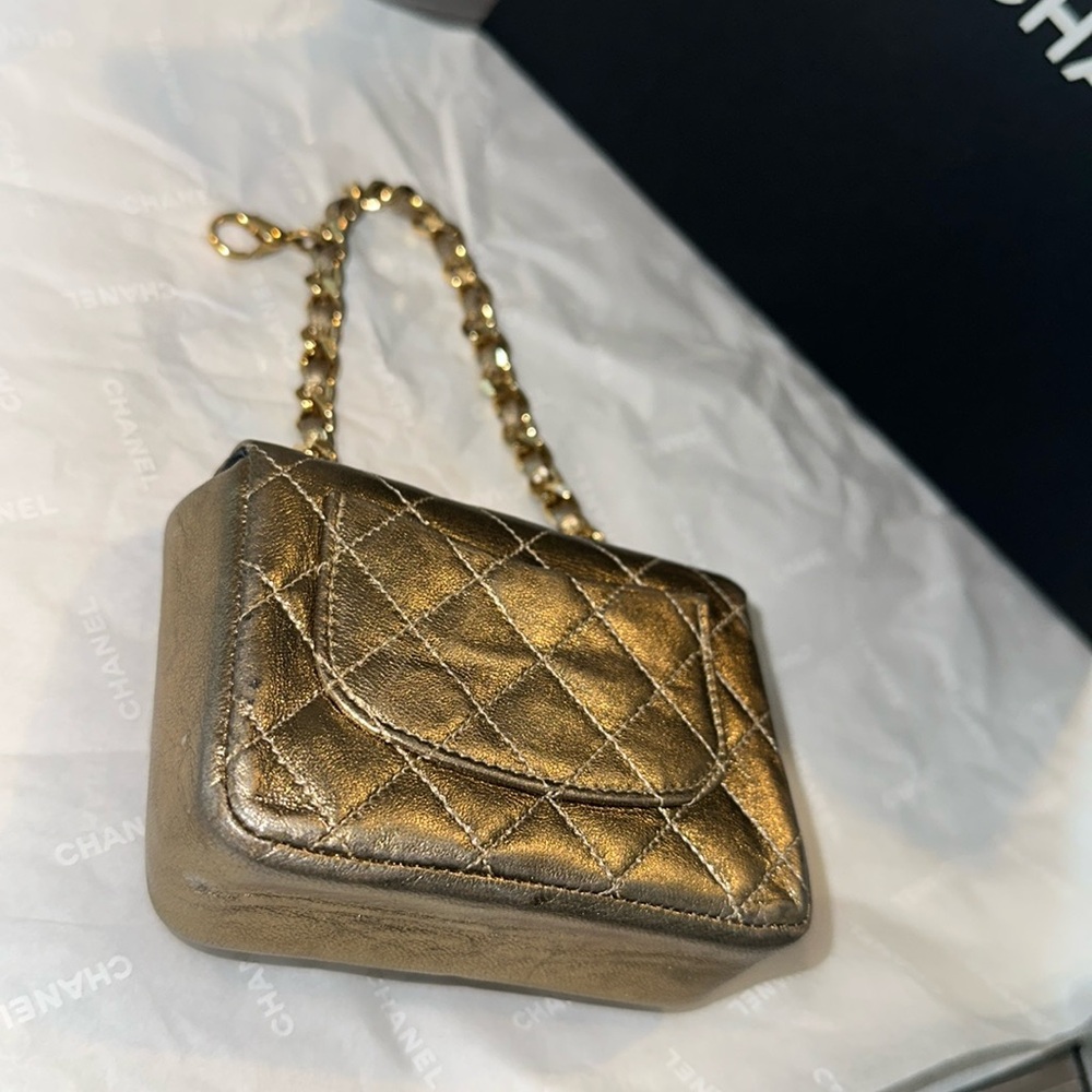 CHANEL Vintage Leather Classic Flap Micro Bag Pouch in Gold - Picture 9 of 16